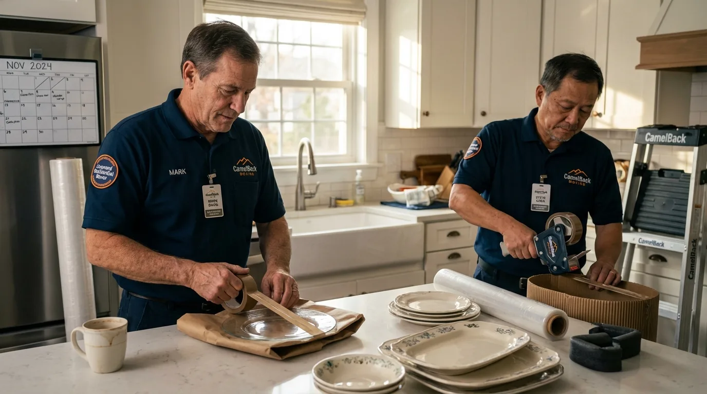 Professional crew packing kitchen dishware in Hannawa Falls, NY